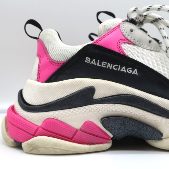 BALENCIAGA TRIPLE S SNEAKERS WHITE MESH & PINK LEATHER SIZE 39 - Picture 2 of 11